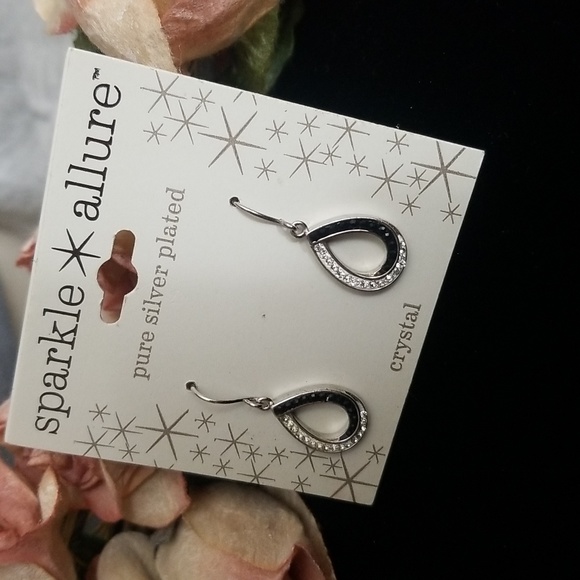 Sparkle Allure Silver Plated Crystal Teardrop Earrings, Black & Clear Crystal's - Picture 7 of 7